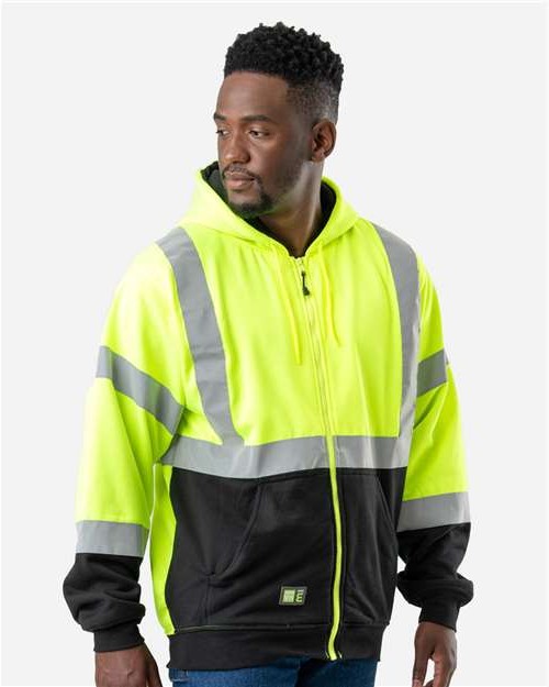 Men's Hi-Vis Class 3 Color Block Full-Zip Hooded Sweatshirt